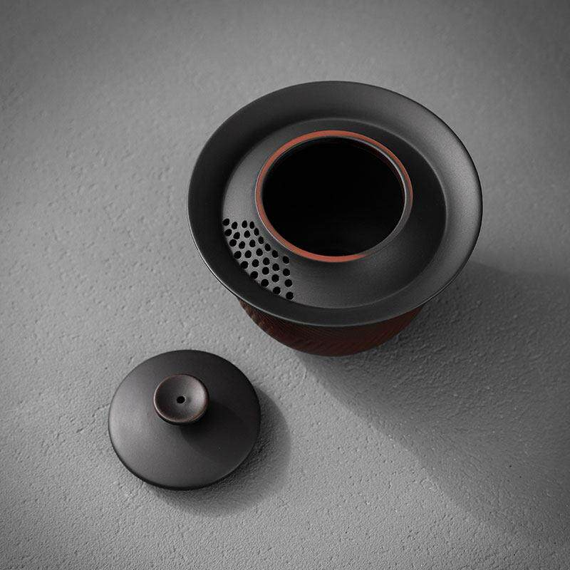 紫陶盖碗茶杯家用茶具防烫手抓壶高档男士单个覆古浮雕祥龙泡茶壶