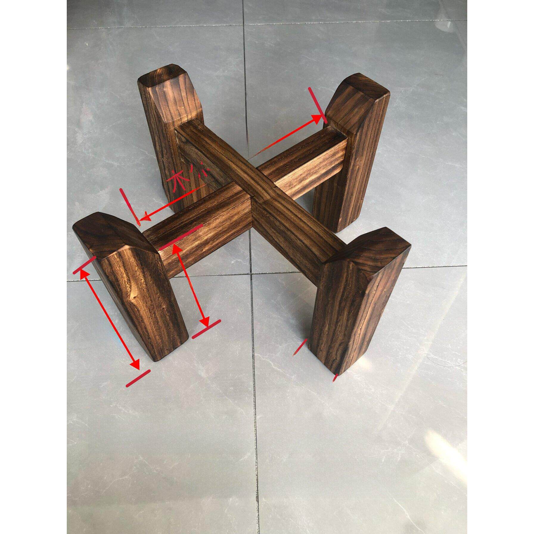 榆木实木木架鱼缸底座水缸支架碳化防腐木架石磨花盆架子卯榫木架