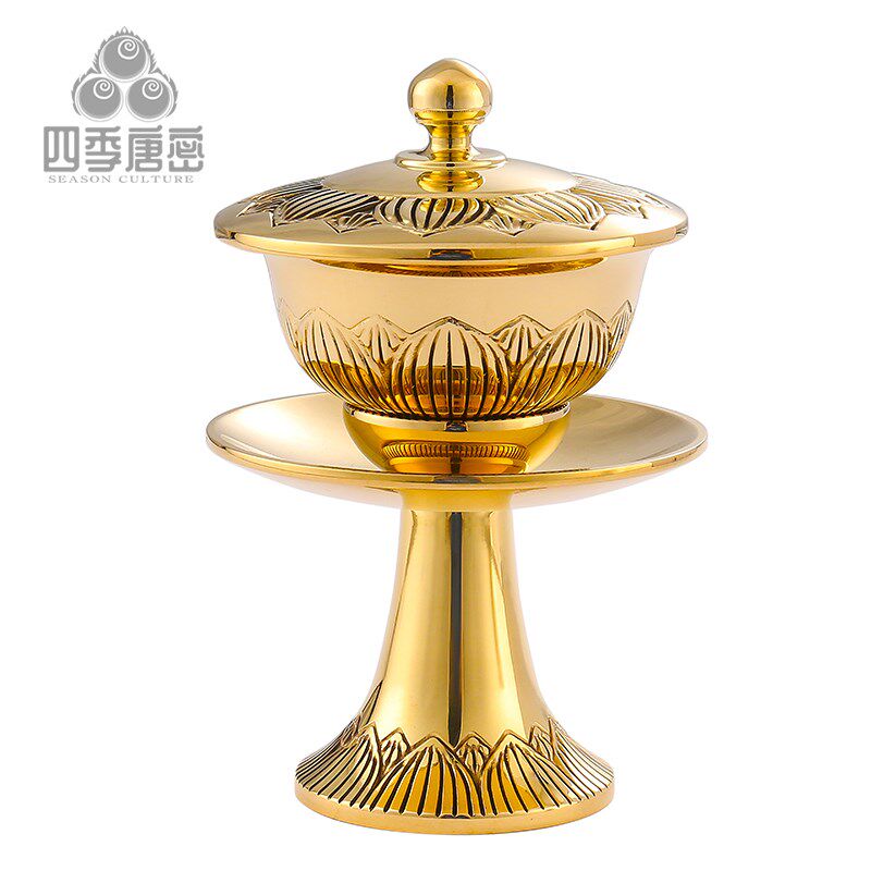四季唐密 黄铜精工莲花型 茶汤器 黄铜供水杯贡杯 表面抛光打磨