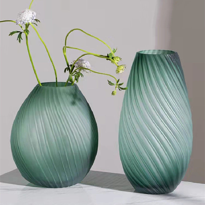 创意玻璃花瓶摆件客厅插花高端条纹草绿磨砂酒店餐桌摆件花器,家居饰品,花瓶,淘宝优惠券,粉丝福利购,淘宝优惠卷