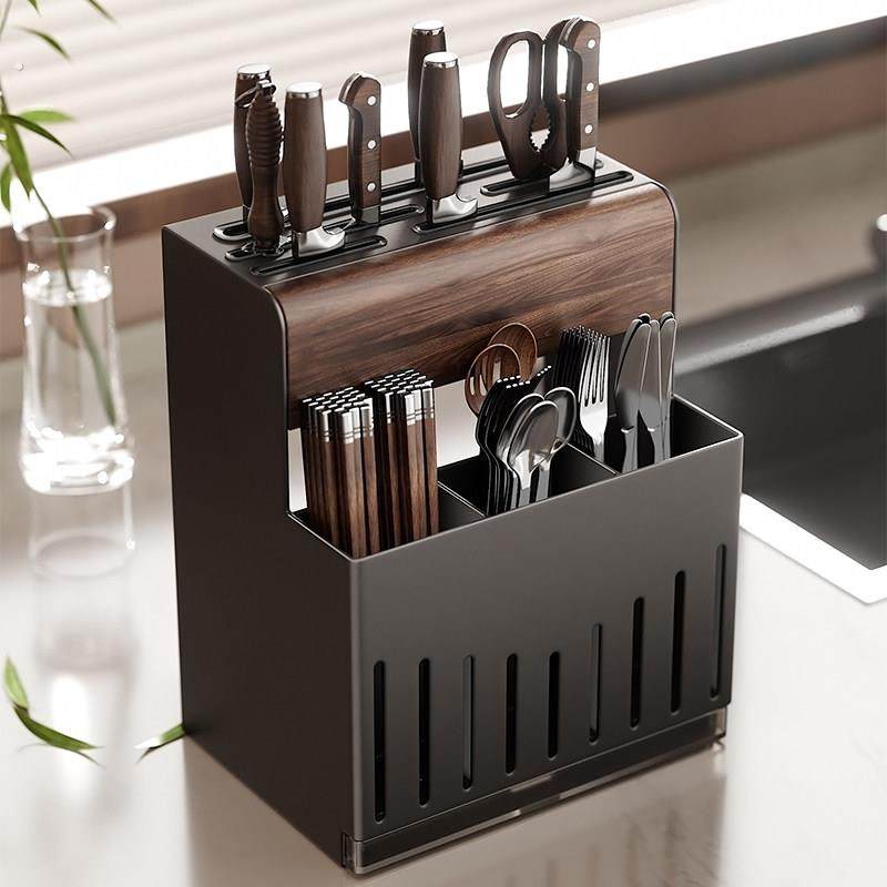 胡桃木刀架厨房刀具收纳架双吸盘壁挂式菜刀勺子筷子笼筷筒置物架,餐饮具,筷子架,淘宝优惠券,粉丝福利购,淘宝优惠卷