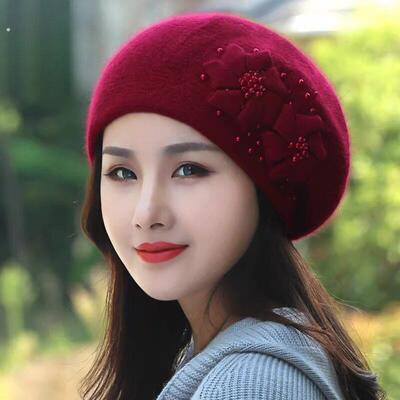 厂货通秋冬季新品兔毛帽韩版加绒保暖毛线帽女甜美可爱加厚贝雷帽