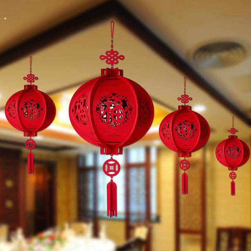 2026新年装饰圆灯笼过年节日挂件商场室内红灯笼简约春节福字宫灯