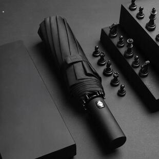 新款十骨全自动抗风大号加固摺叠晴雨两用男女士商务黑胶简约雨伞