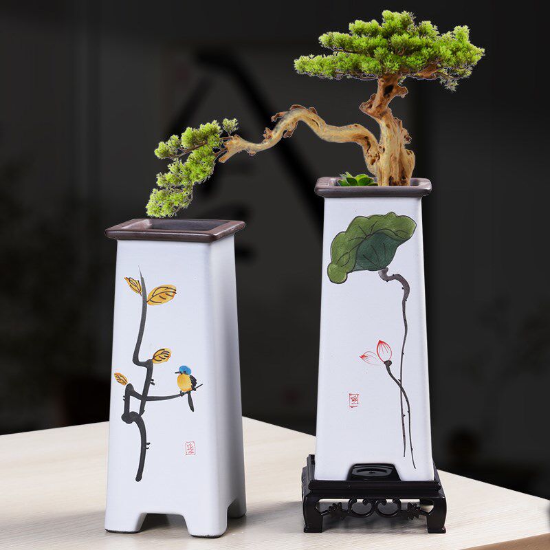 四方兰花专用花盆高款陶瓷紫砂手绘绿植盆景造景花盆悬崖桩飘枝盆