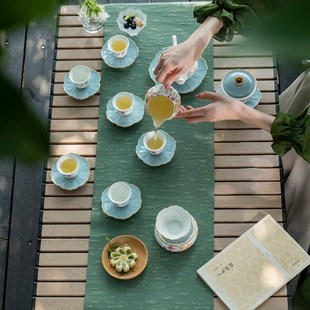 幸福礼国瓷永丰源天青时代22头茶具套装 高档下午茶具茶壶赠木架