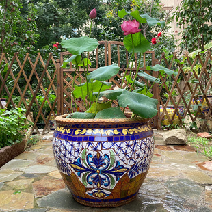 特色陶瓷马赛克水培四季 荷花盆百合花盆铜钱草盆绿萝盆带花粉掌盆