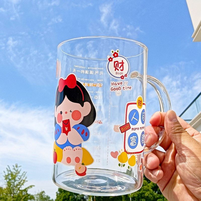 富婆大容量玻璃杯1000毫升刻度喝水杯子带盖吸管杯办公室家用泡茶
