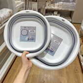 可折叠洗脸盆 可悬挂学生宿舍洗漱盆子 灰白拼色塑料脸盆便携式