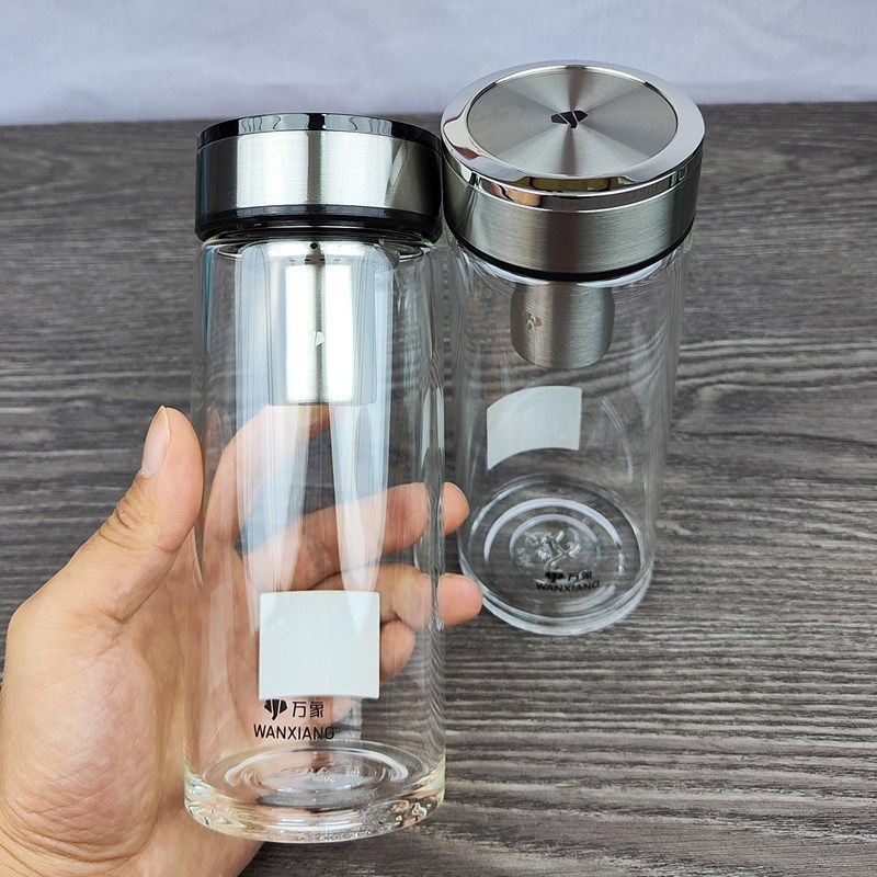 万象双层玻璃杯耐热男士过滤茶杯加厚水杯透明杯子不锈钢盖送人,餐饮具,玻璃杯,淘宝优惠券,粉丝福利购,淘宝优惠卷