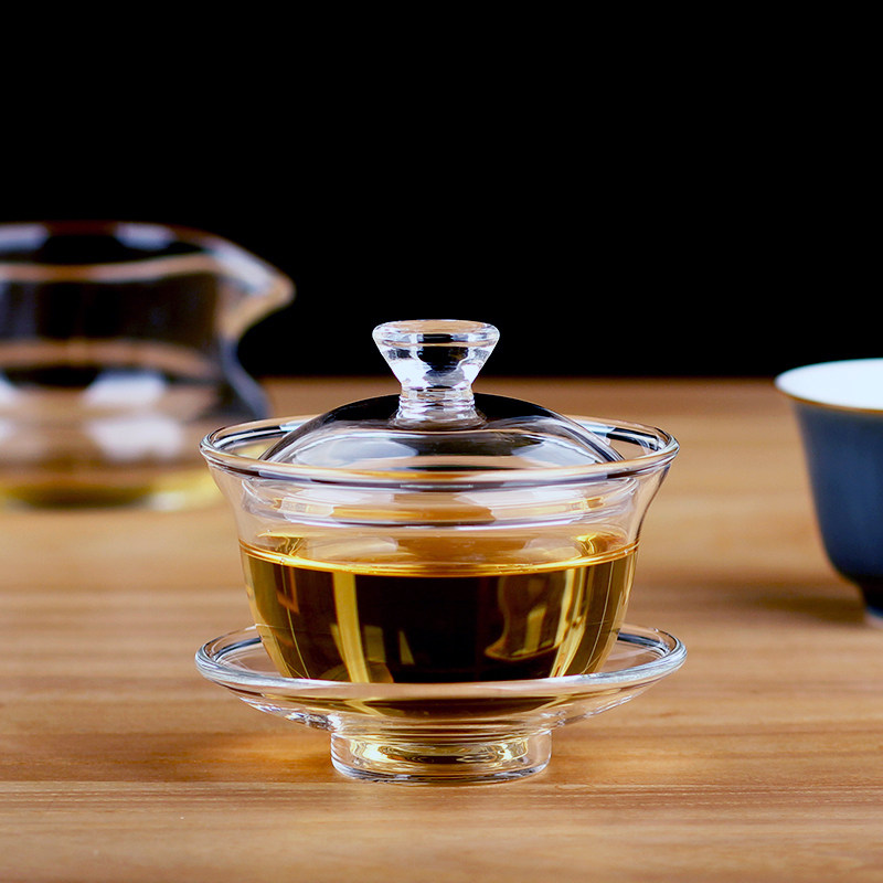 玻璃盖碗三才碗泡茶器耐热高温茶杯花茶杯茶道茶具功夫茶具水杯子