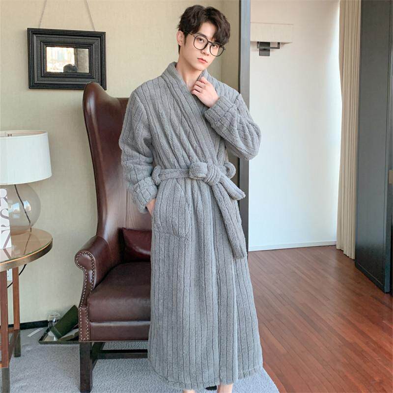男士秋冬季珊瑚绒加厚舒棉绒冬长版浴袍睡衣一体式浴巾游泳睡袍男