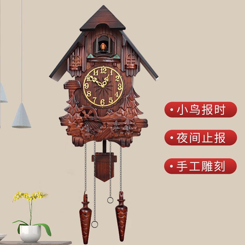 实木雕刻布谷鸟锺表 感光报时 欧式静音创意挂钟 小房子咕咕厂家