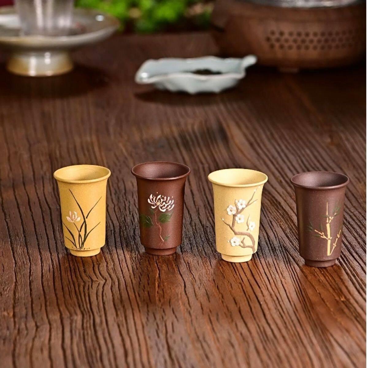 宜兴紫砂杯泥绘主人杯茶碗配壶闻香杯小杯子茶具套装梅兰竹菊