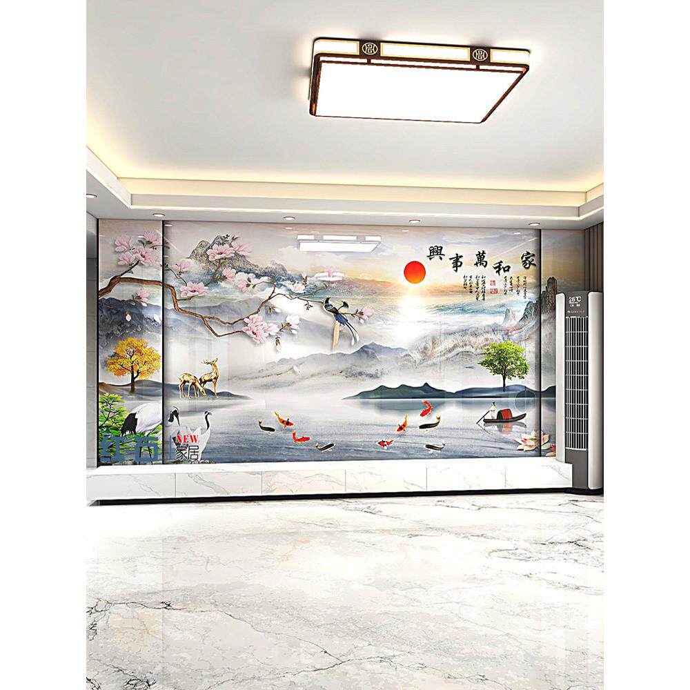 电视背景墙护墙板新中式卧室客厅沙发装饰壁画竹炭纤维集成护墙板