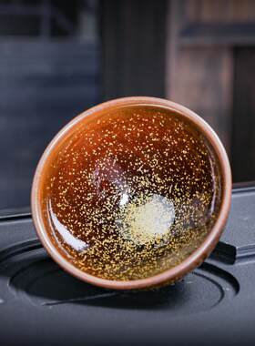 龙瑶柴火建阳建展著名手工花月夜茶杯陶瓷天目釉大单大师杯
