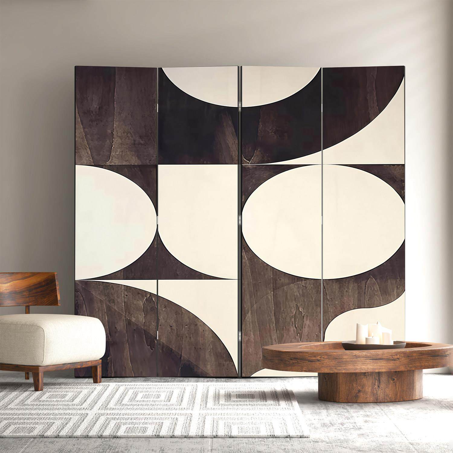 屏风隔断简约现代抽象几何折屏客厅装饰屏风木质工艺折叠移动定制