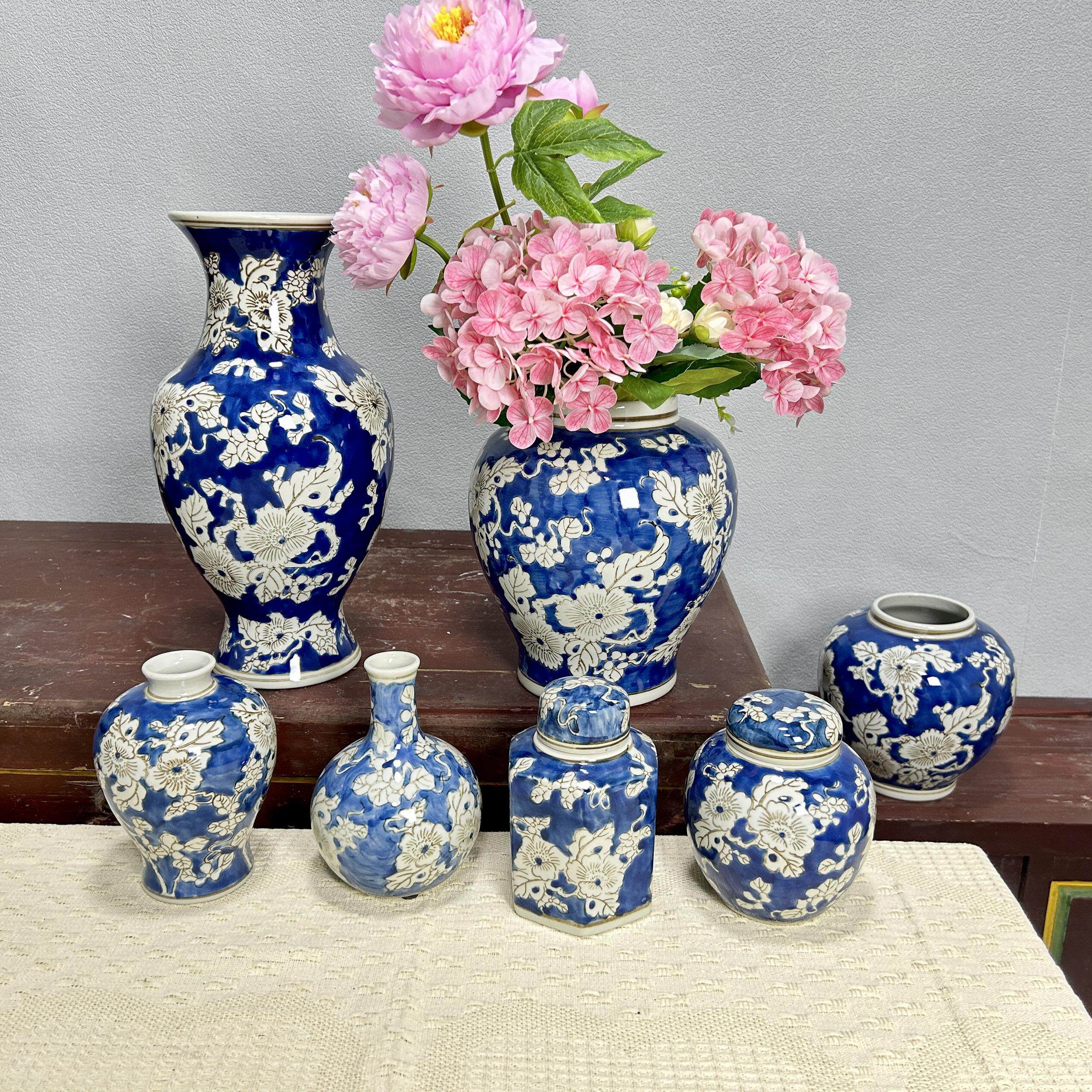 花瓶陶瓷摆件客厅插花轻奢高级感青花瓷大肚水养鲜花牡丹新中式大
