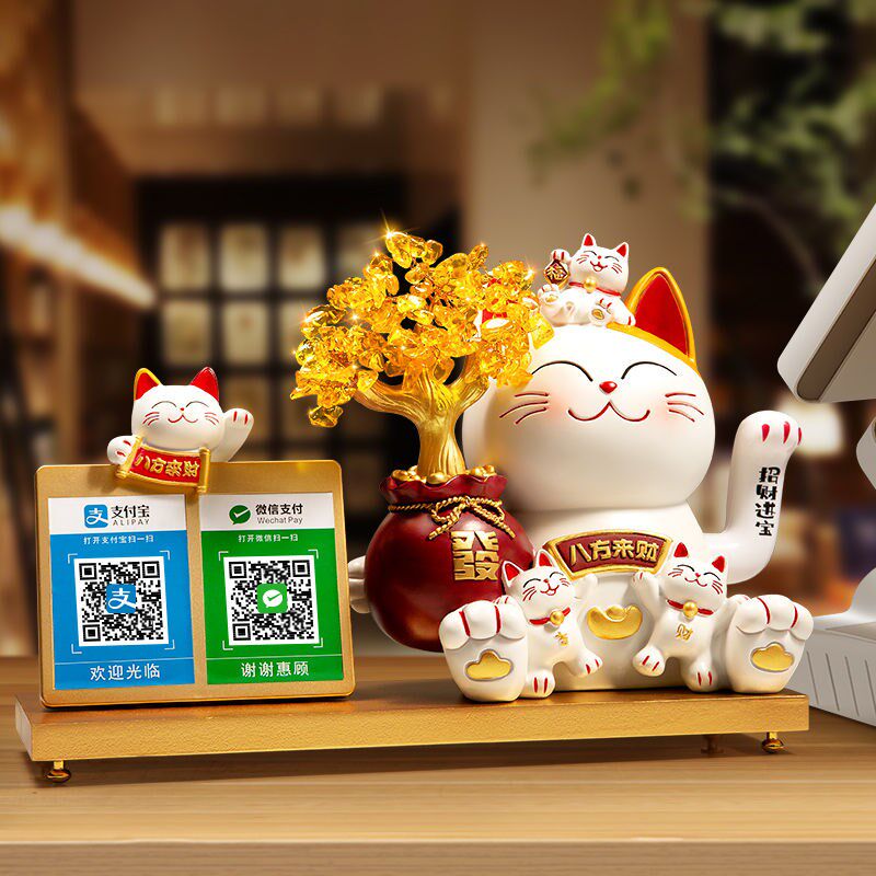 招财猫摆件创意开业礼品送店铺开张收银台装饰大号发财猫自动招手