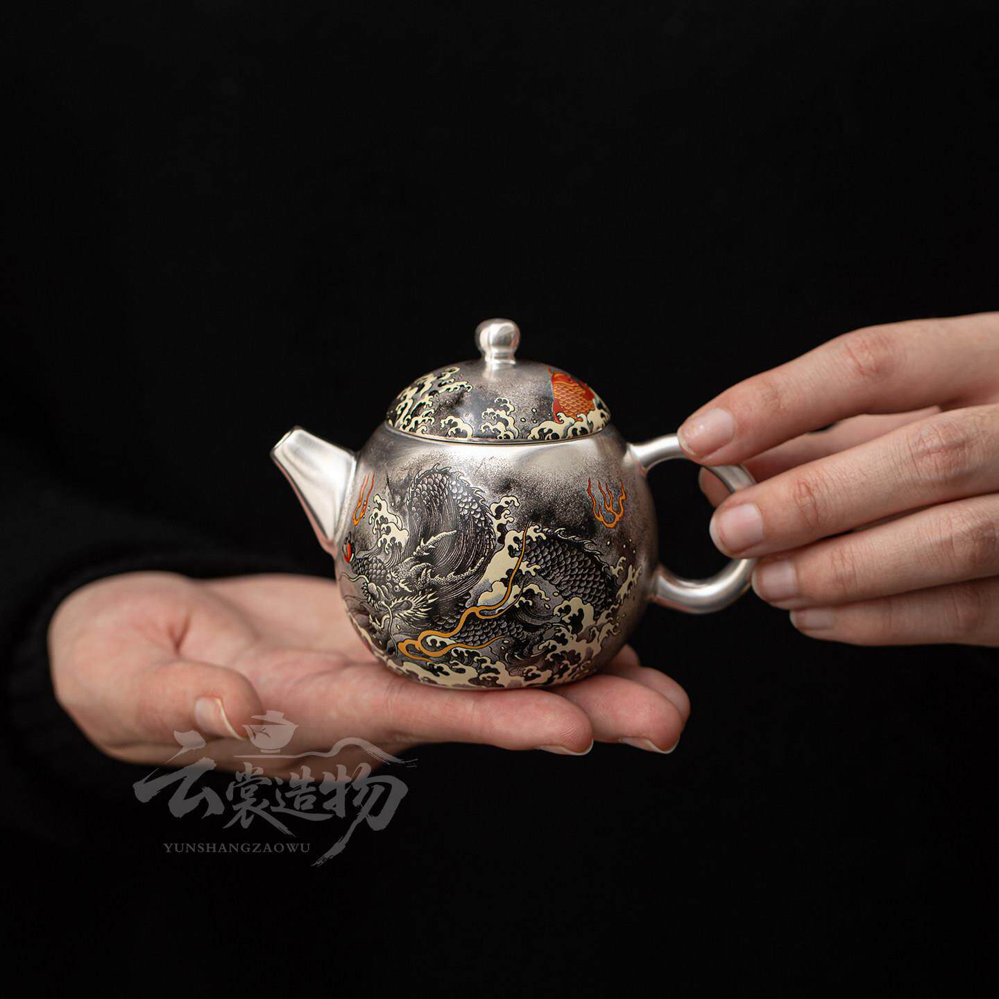 鱼化墨龙鎏银茶壶陶瓷高档家用泡茶壶泡茶器送礼功夫茶具复古高档