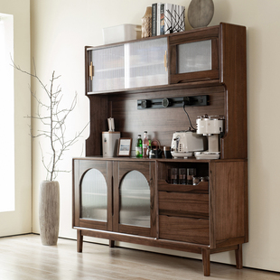 全实木黑胡桃木餐边柜北欧简约现代厨房收纳储物柜子餐厅酒柜碗柜