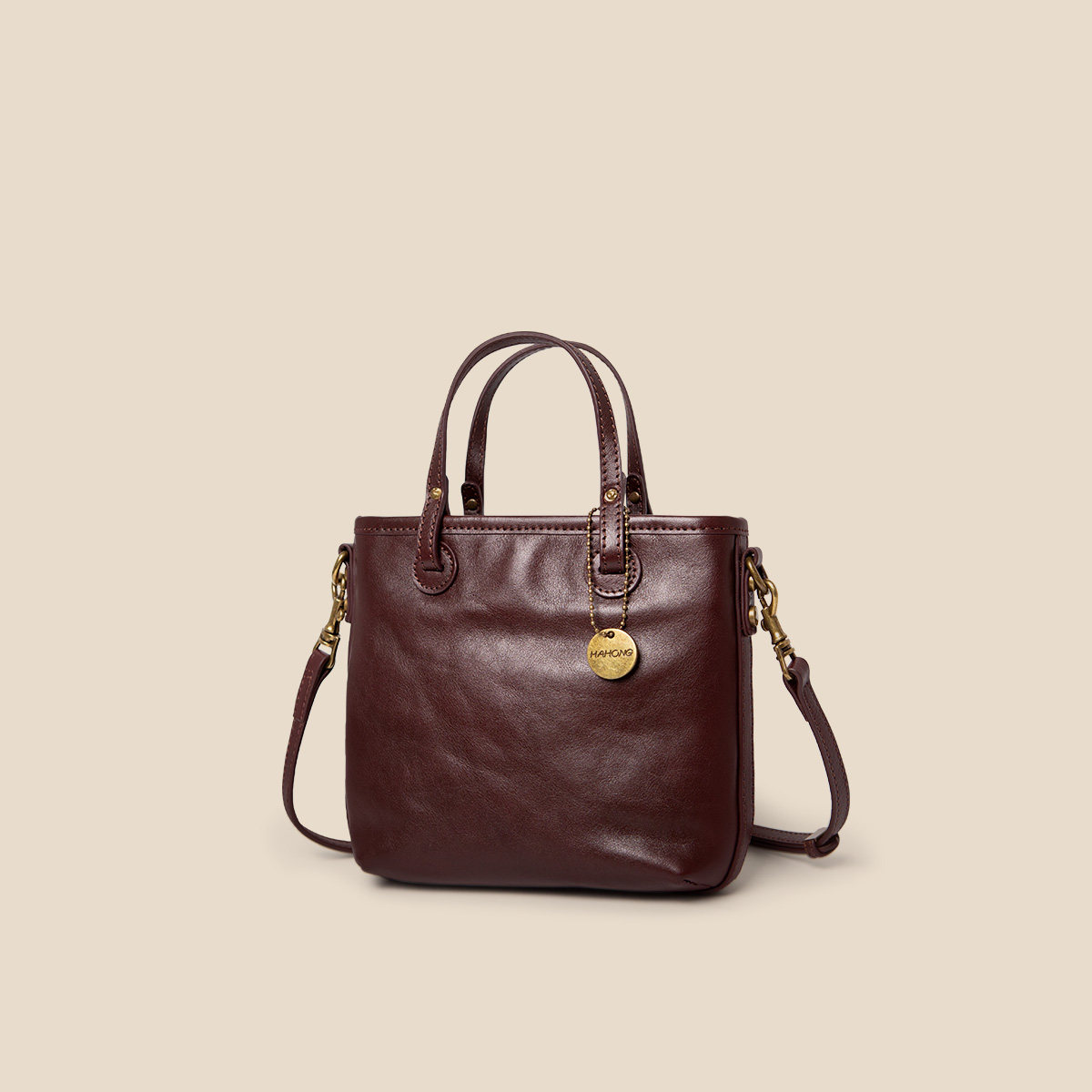 梧桐山上植鞣头层牛皮单肩斜挎小方包简约复古托特包大容量百搭款