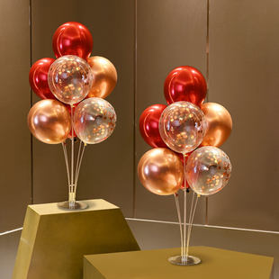元旦新年节日气球桌飘喜庆红色气氛布置装饰立柱地飘气球链婚房