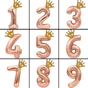 玫瑰金32寸数字气球生日儿童宝宝女孩皇冠场景布置装饰氛围拍照品