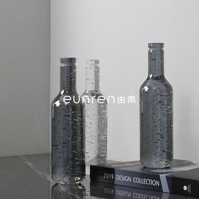 简约现代软装饰品透明酒瓶软装饰品花束插花瓶样板房间桌面摆件