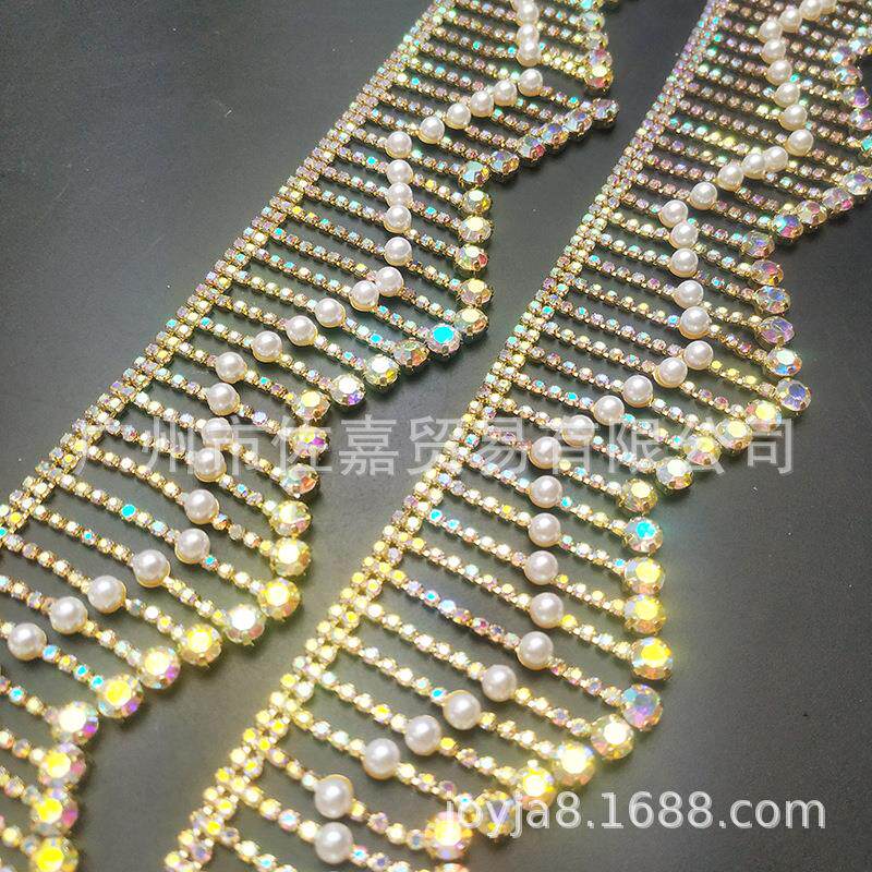 金色彩钻钻链花边新娘嫁衣秀禾服袖口装饰diy舞台服装配饰
