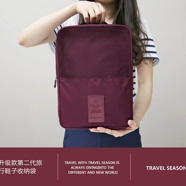 二代韩国旅行收纳鞋袋三双鞋子双层收纳袋旅行网格收纳包鞋子收纳