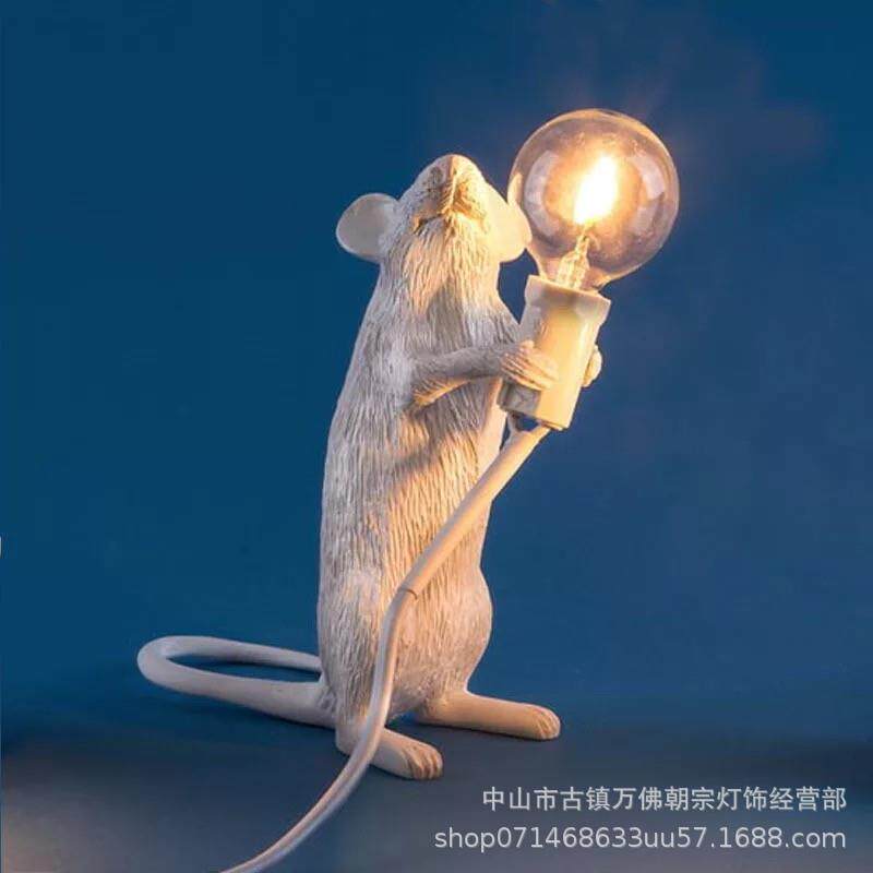 老鼠台灯北欧动物灯具客厅餐厅卧室服装店卡通老鼠树脂床头灯氛围