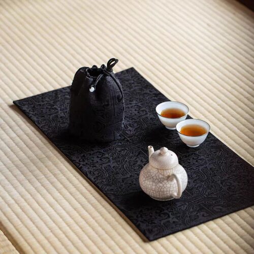 新品知舍干泡席香云纱饕餮纹茶席复古宫廷风隔热手工双层茶桌垫