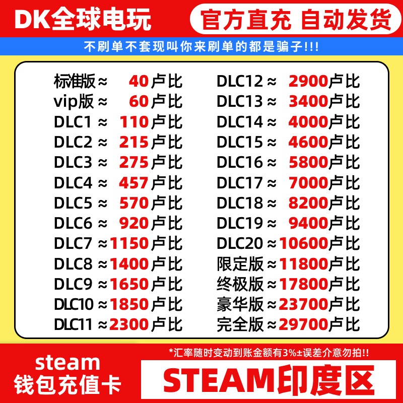 印度steam余额充值钱包余额卢比图片