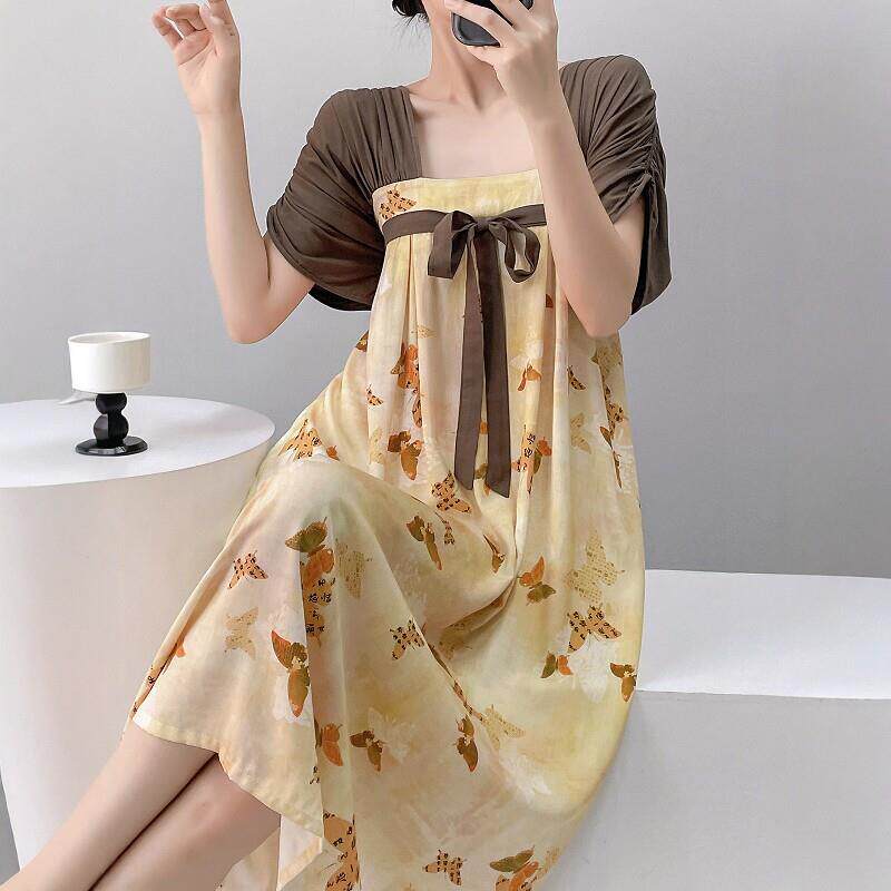 绵绸睡裙女2026新款夏季新中式国风中长裙宽松凉感宫廷风外穿睡衣