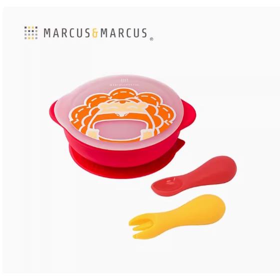 marcus硅胶软勺叉子婴幼儿辅食吸盘碗宝宝学吃训练短柄儿童餐具套