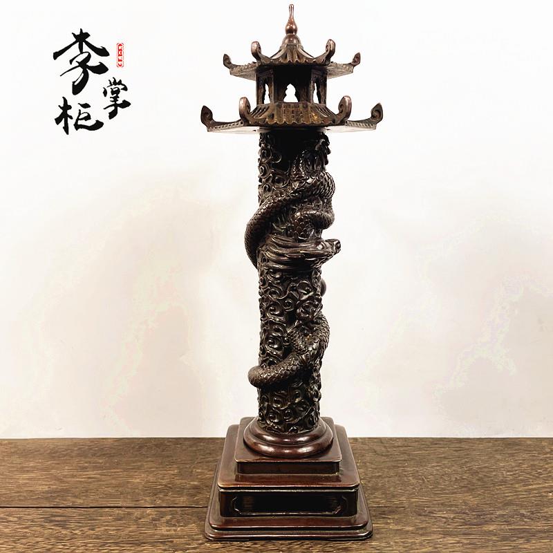 李掌柜紫铜色彷古大号铜龙柱塔香炉摆件华表塔香薰炉线香炉装饰