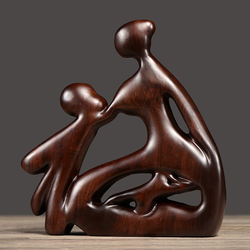 知府黑檀木雕母子福字摆件客厅电视柜台实木家居装饰品创意工艺品