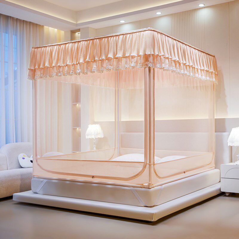 2025新款家用防摔蚊帐全底婴儿童防掉床卧室坐床拉链三开门蒙古包