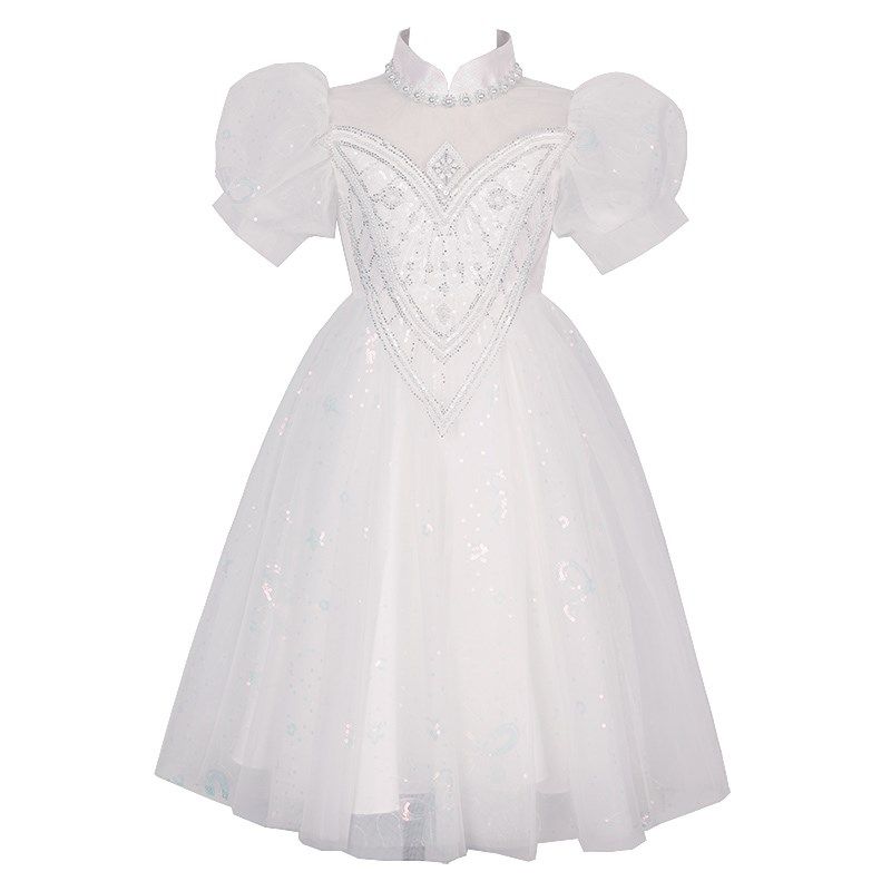公主裙女童高端礼服生日花童婚礼小女孩白色儿童主持人钢琴演出服