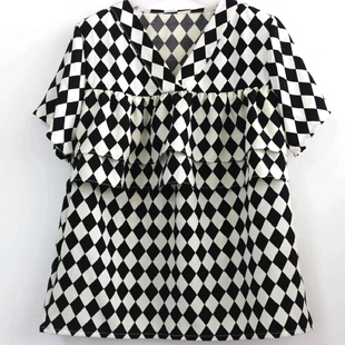 拼色棉绸上衣夏季 V领遮胸双层胸前荷叶边绵绸睡衣防凸点家居服女