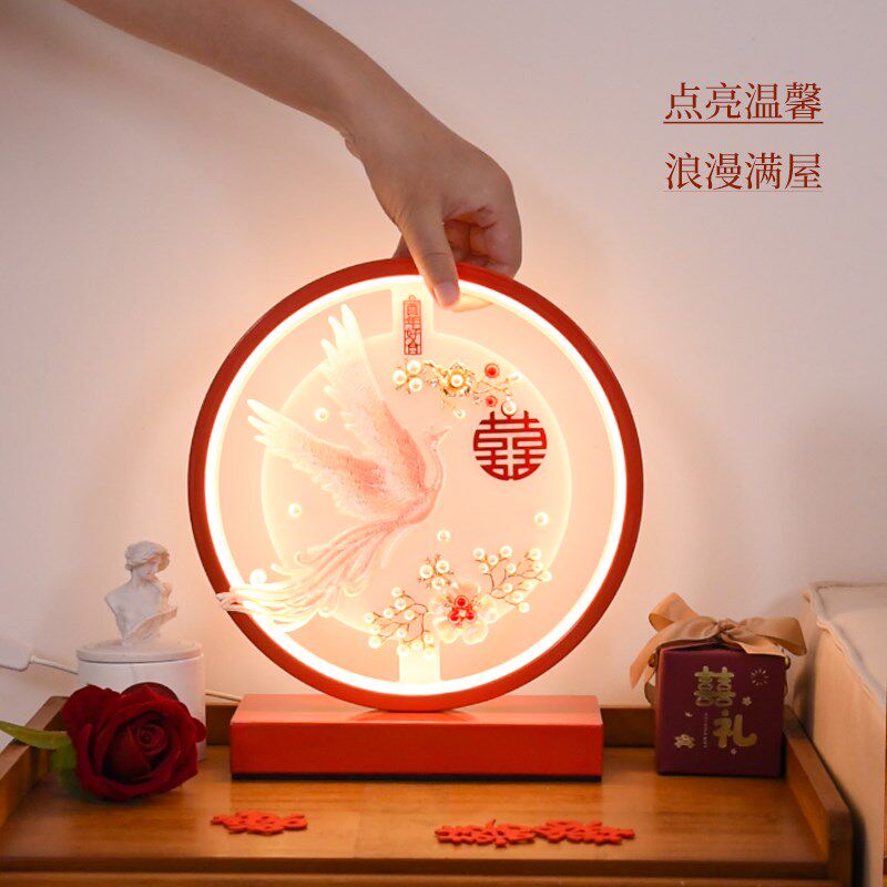 结婚台灯卧室床头灯送新人新婚礼物婚房陪嫁灯红色喜庆一对长明灯