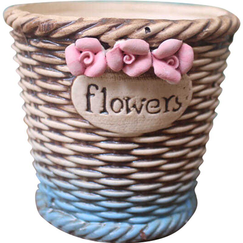 仿藤编草编柳编陶瓷花盆创意手提花篮多肉盆栽组合粗陶透气壁挂盆