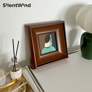 饰摆件 中古风客厅餐厅边柜装 实木框复古小众艺术装 饰挂画组合法式