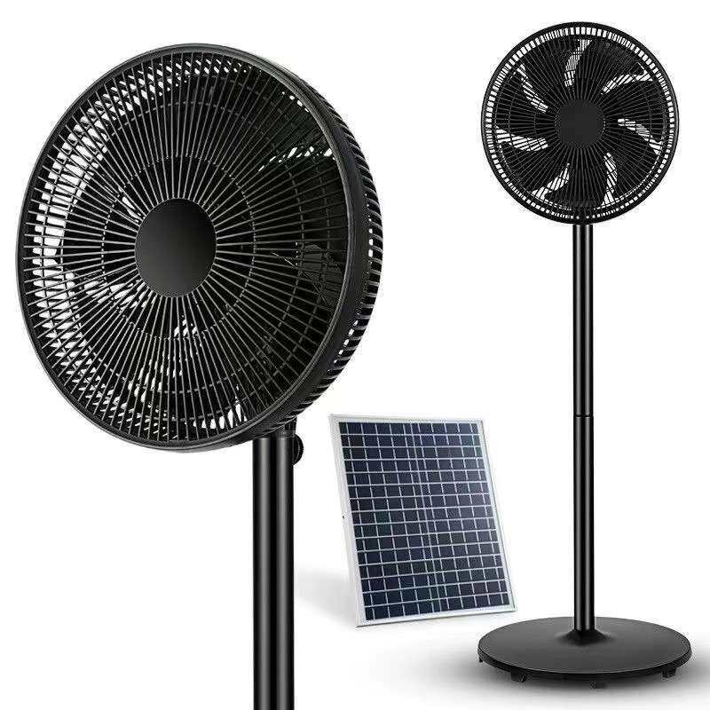 太阳能充电16寸落地风扇家用 solar fan DC8-12V停电户外应急LED