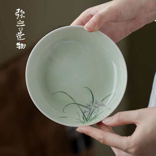 弥言纯手绘兰花壶承家用圆形干泡盘小茶台盖碗茶壶隔热垫茶道配件