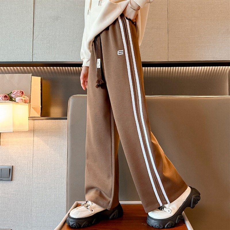 女童阔腿裤卫裤春秋款纯棉洋气时髦直筒裤2024新款中大童外穿裤子