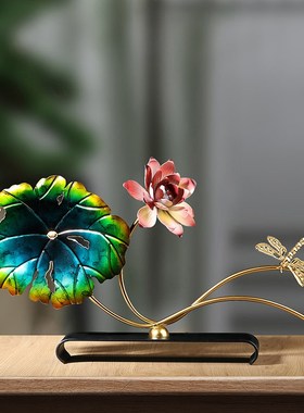 荷花荷叶蜻蜓田园风工艺品摆件家居客厅办公室装饰品餐厅酒店摆设