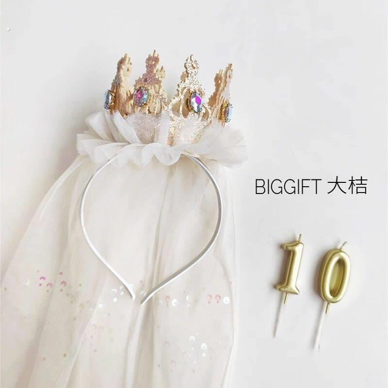 女童皇冠水钻头饰生日发箍仙女头纱发箍儿童派对氛围感装饰装扮