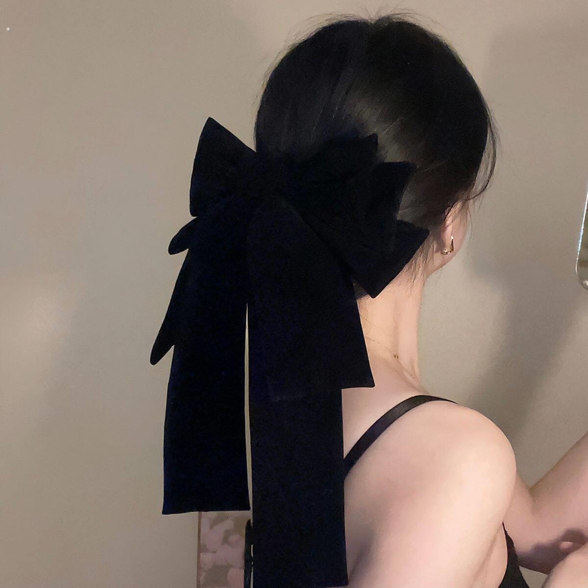 超大号丝绒蝴蝶结发夹女法式黑色后脑勺特大高级感发饰夹子头饰潮
